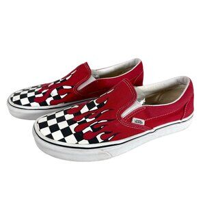 Vans Classic Slip-On Shoes Checkerboard Flame Red Blood Drip Mens 8.5 Womens 10